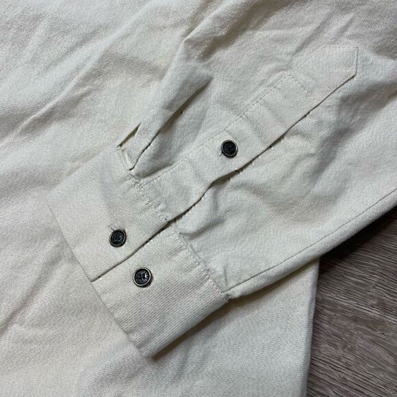 Anne Klein Cream Gold Shimmer Button Down Tunic Dress Shirt Size Large - Picture 4 of 11